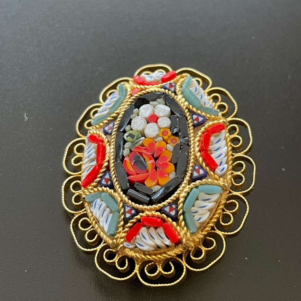 Vintage Italian 1950’s Micro Mosaic Brooch